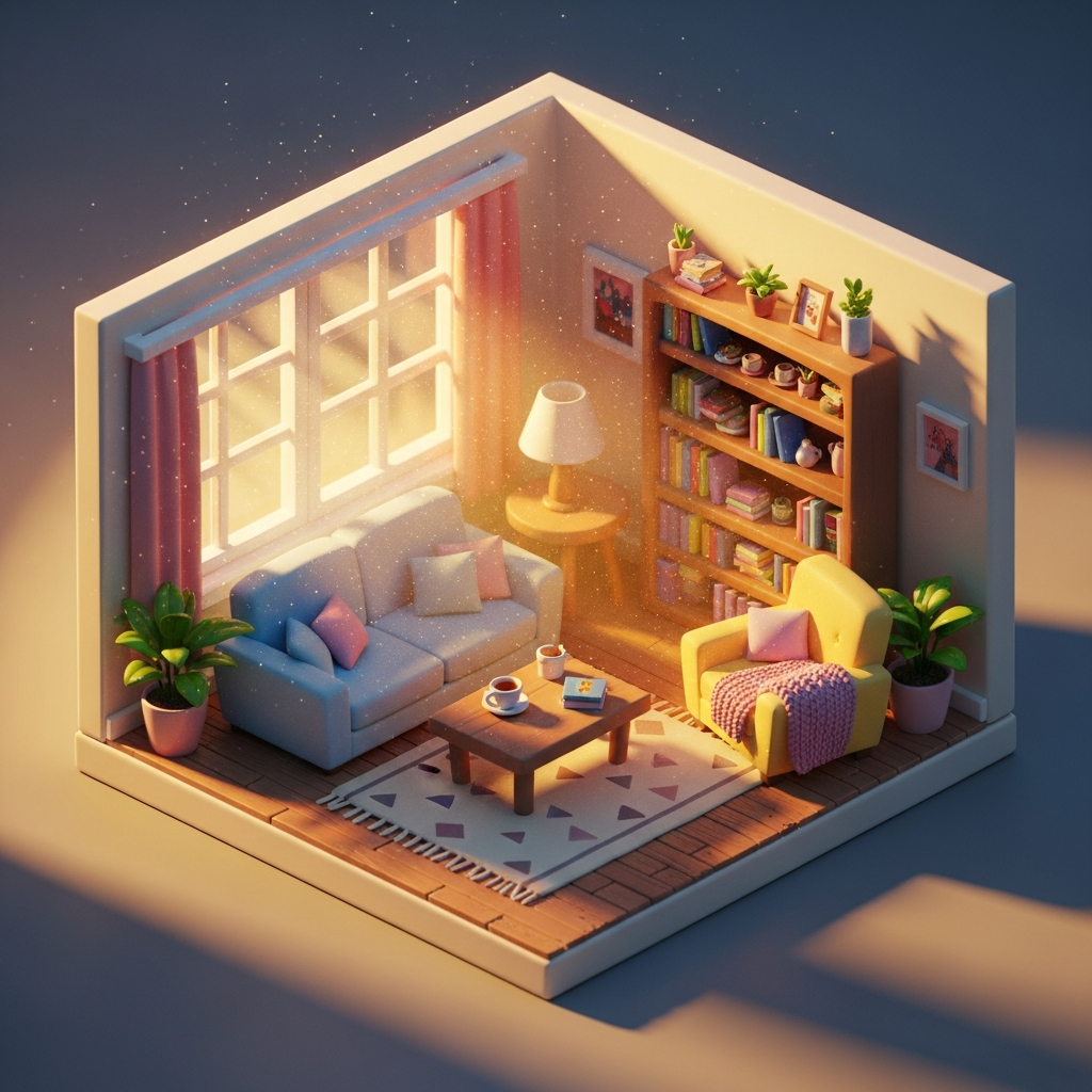 Phòng khách isometric diorama